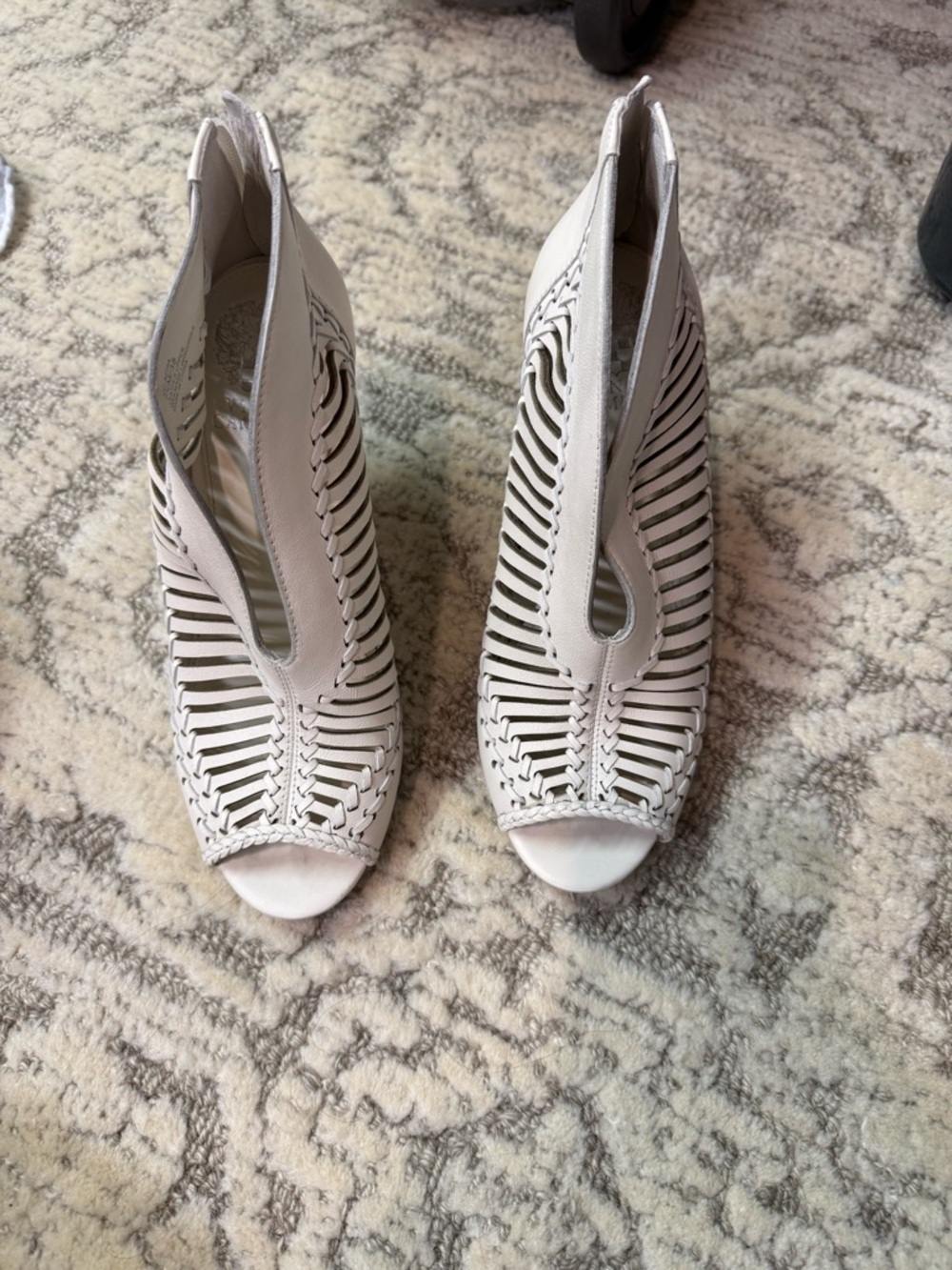 Vince White Woven Open-Toe Booties